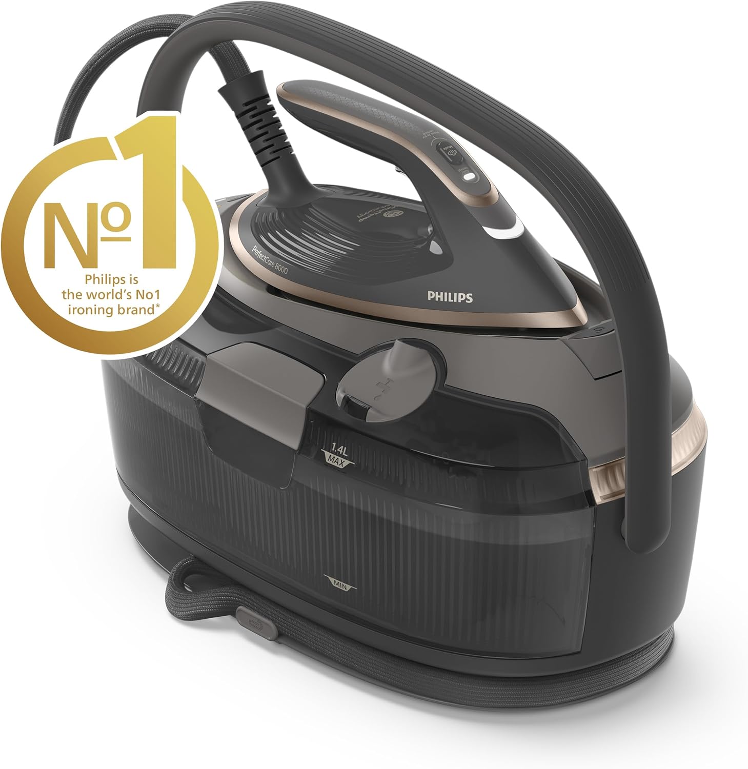 Philips PerfectCare 8000 Series Steam Generator - 3120W, 750g Turbopower Steam Boost, No Burns Guaranteed, Int. Automatic Steam, Ultimate Glide, No Temp settings, 1.4L Tank, Self-Cleaning - PSG8200/80
