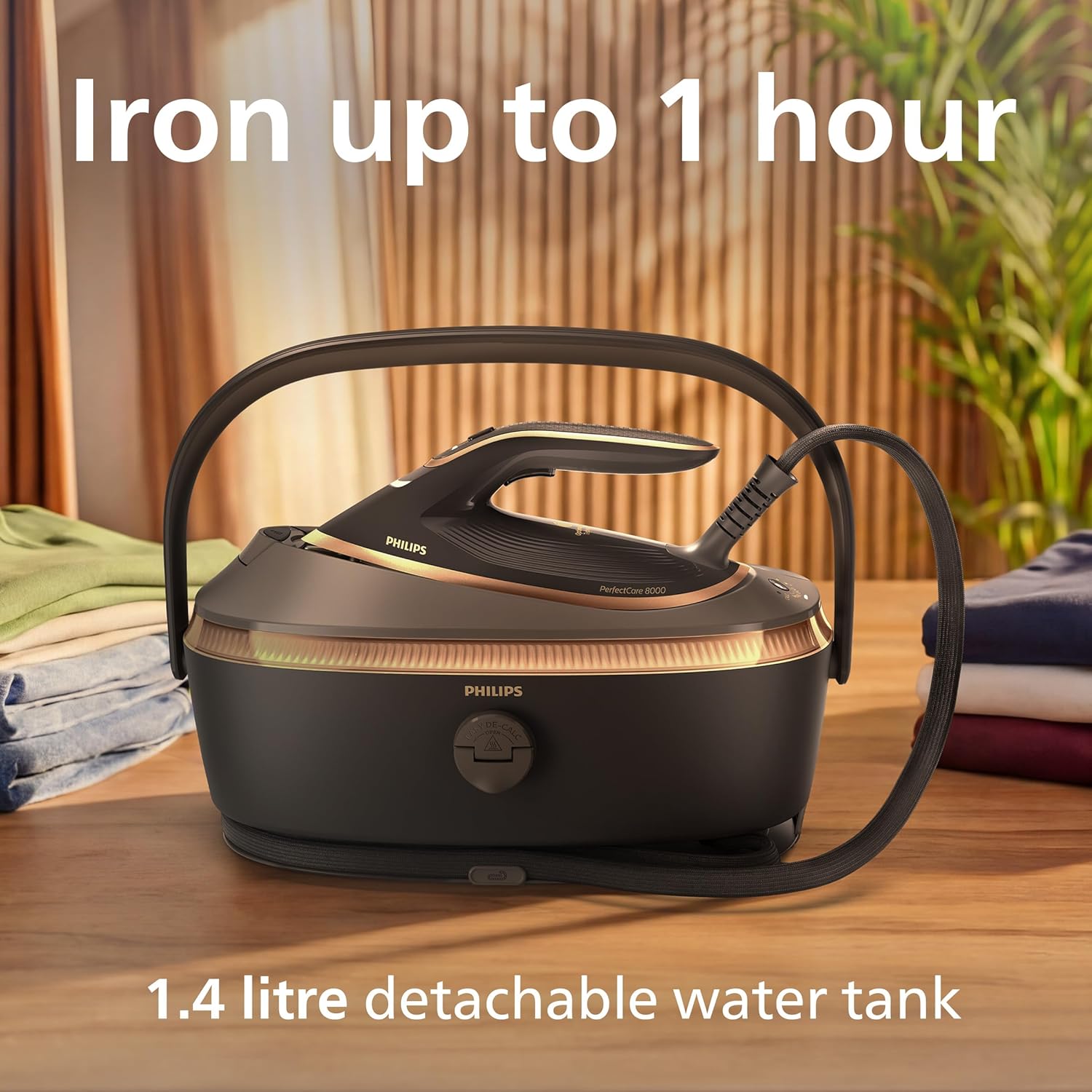 Philips PerfectCare 8000 Series Steam Generator - 3120W, 750g Turbopower Steam Boost, No Burns Guaranteed, Int. Automatic Steam, Ultimate Glide, No Temp settings, 1.4L Tank, Self-Cleaning - PSG8200/80